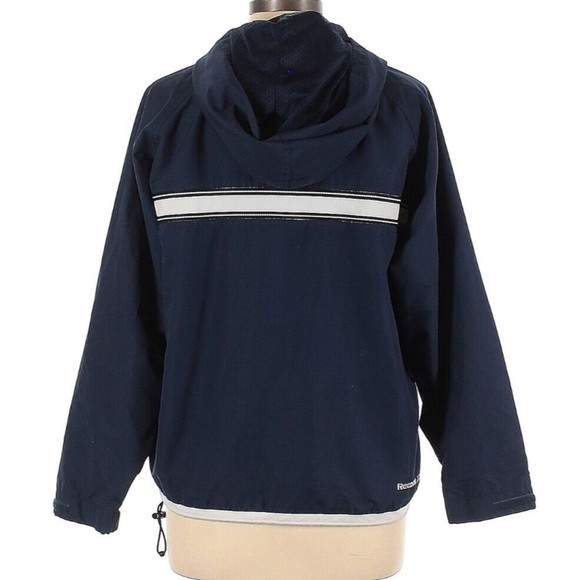 Reebok Classic Women's Large Full Zip Windbreaker Hooded Jacket Navy - Picture 2 of 5
